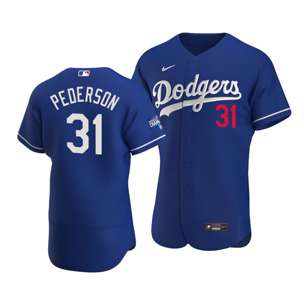 Men's Los Angeles Dodgers #31 Joc Pederson Blue 2020 World Series Champions Patch Flex Base Sttiched MLB Jersey